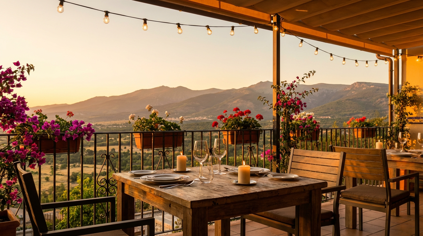 Cena romantica en la terraza de SAL Y PICA con vistas a la Sierra